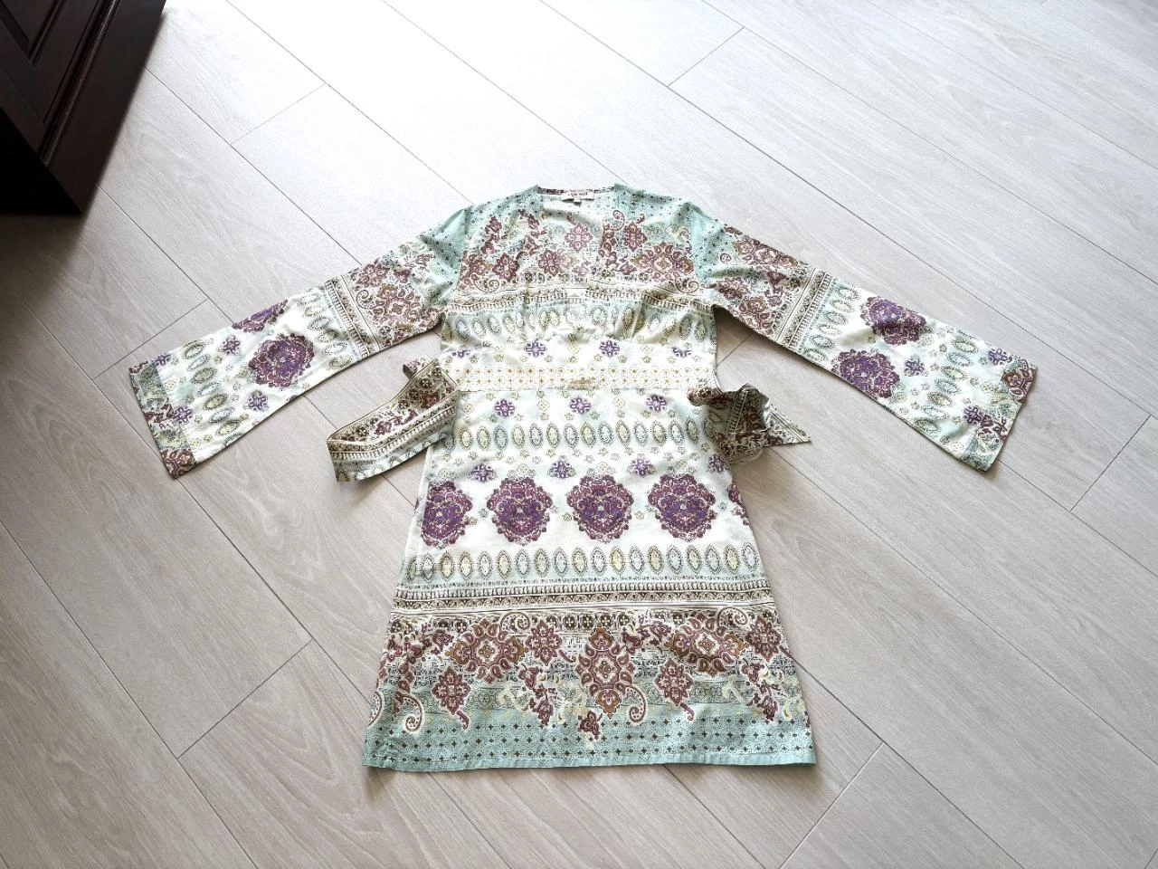 Vestido Ligne Kiwi – tamanho G – estampa boho – 100% algodão – decote em V – photo 10